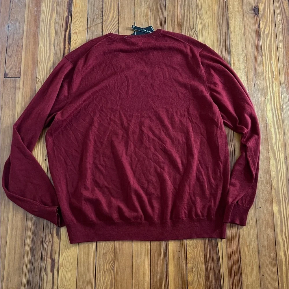 MAGASCHONI Men's XL/T 100% Wool V-Neck Sweater Pullover Dark Red Holiday NWT - Picture 6 of 7